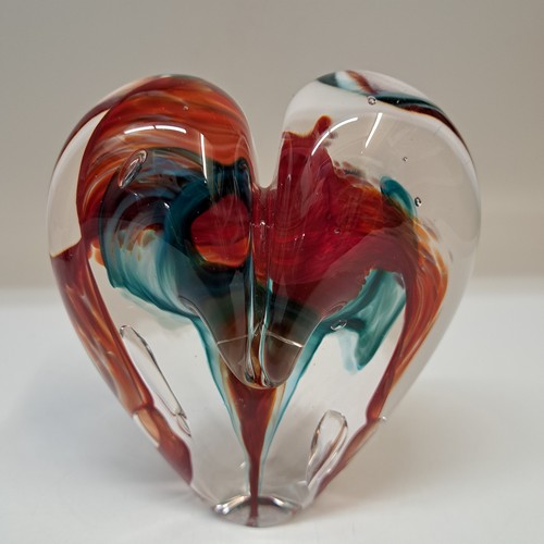 Click to view detail for DG-173 Blown Glass Heart Red Rose and Agua $112